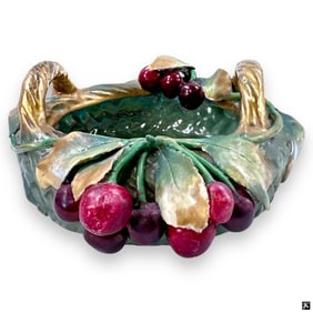 Antique Amphora "Cherries" Handled Bowl/Basket