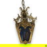 Antique Cast Metal & Slag Glass Hanging Lamp