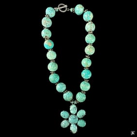 Chinese Silver & Turquoise Beaded Toggle Necklace