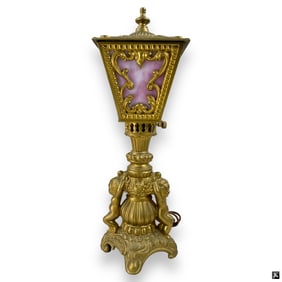Vintage Cast Metal and Slag Glass Boudoir Lamp