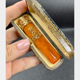 Antique 18K Yellow Gold & Amber Cigar Holder