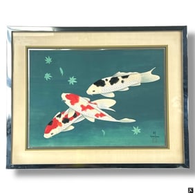 Akira Ikuno Colorful Lithograph "Koi Fish"