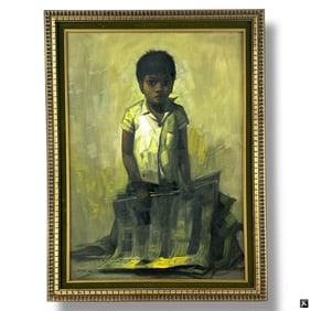 Gilberto Aceves Navarro Oil on Canvas "News Boy"