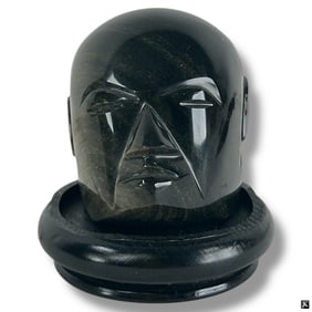 Vintage Mexican Carved Obsidian "Head of a Man"