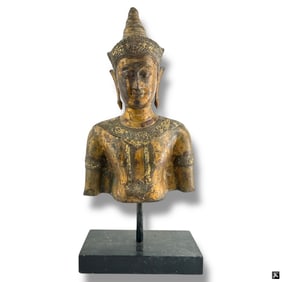 19C Thai Gilt Bronze "Phra Chai Bucha" Figure