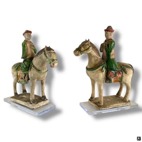 Pair Tang Red Pottery Horse & Rider Tomb Figures