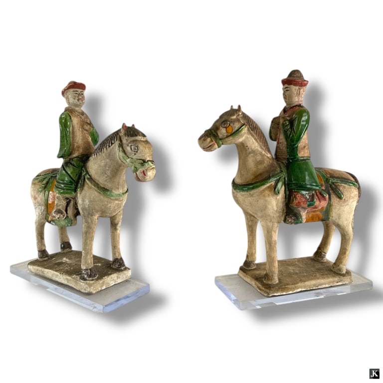 Pair Tang Red Pottery Horse & Rider Tomb Figures (1 of 3)