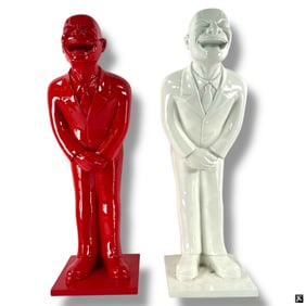 Style of Yue Minjun 2 Resin Sculptures Smiling Man