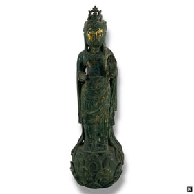 Antique Chinese Gilt Bronze Guan Yin Figure