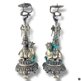 Pair Vintage Chinese Figural Candlesticks