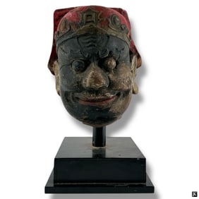 Antique Tibetan Painted Stone Head Sculpture