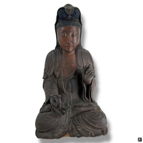 Ancient Carved Wood Guan Yin Figure