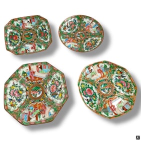 4 Chinese Porcelain Rose Medallion Saucers
