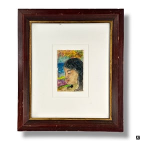 Signed Paul Gauguin Watercolor, Tahitian Girl