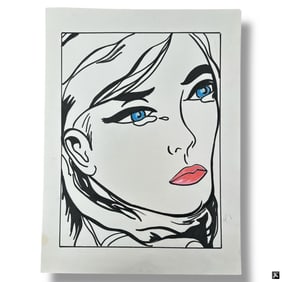 Ink Drawing on Paper "Pouty Girl" Signed