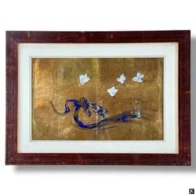 Japanese Watercolor & Gold Leaf Painting "Birds"