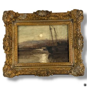 George Essig Watercolor "Moonlit Harbor"