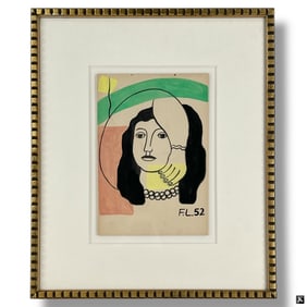After Fernand Leger Watercolor Portrait of a Girl