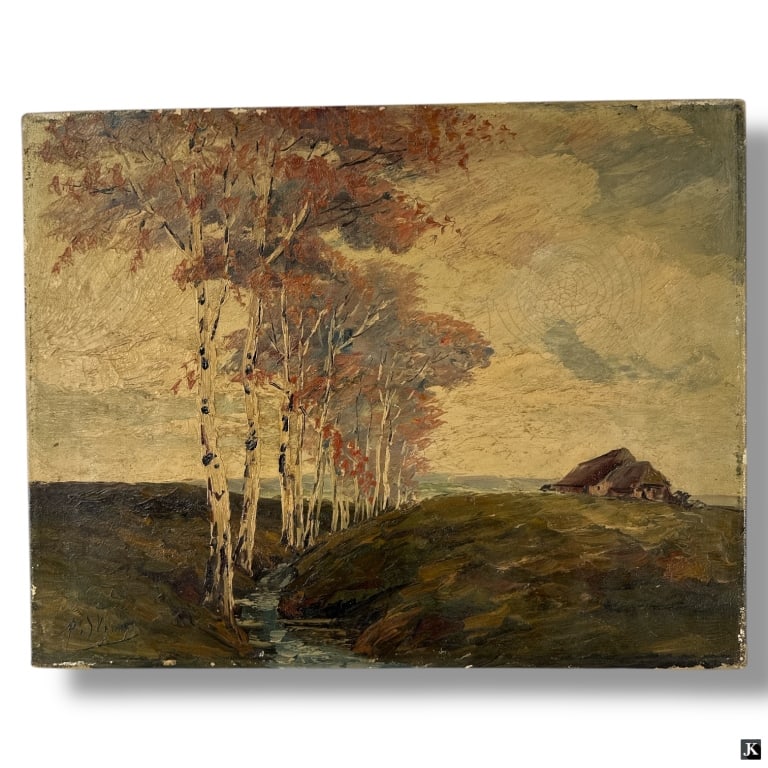 Antique German? Oil on Canvas "Autumnal Landscape" (1 of 4)