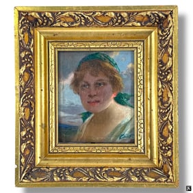 Antique Astro-Hungarian Oil/Panel "Maiden"