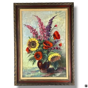Large Oil/Canvas "Still Life of Flowers" Stevens