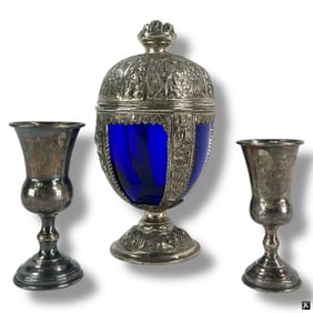 84 Silver Silver & Cobalt Blue Silver Plate