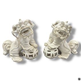 Pair Large White Glazed Porcelain Foo Dogs