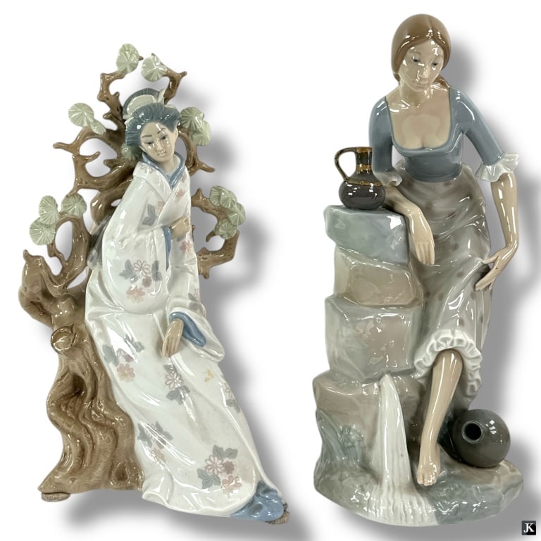 (2) Two Lladro Spain Women: (2) Two Lladro Spain Women. One lladro Asian women, as is. one nao women with pitcher. Measures 13 inches each approx JK/B13/SH:11A
