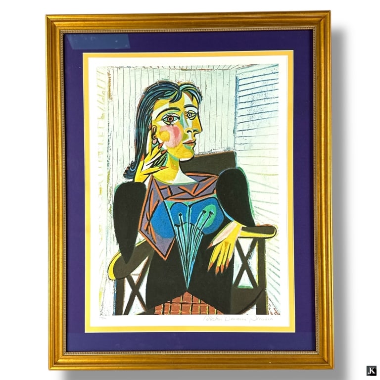 After Picasso Giclee "Portrait of Dora Maar": After: Pablo Picasso (1881 - 1973) Limited edition giclee ?Portrait of Dora Maar, Seated". Pencil signed ?collection Domaine Picasso? and numbered 248/500. Framed and presented under glass screen. Ver