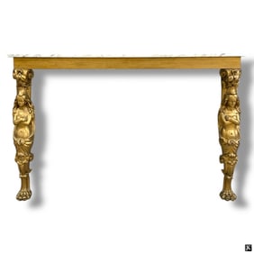 French Gilt Wood Figural Marble top Console