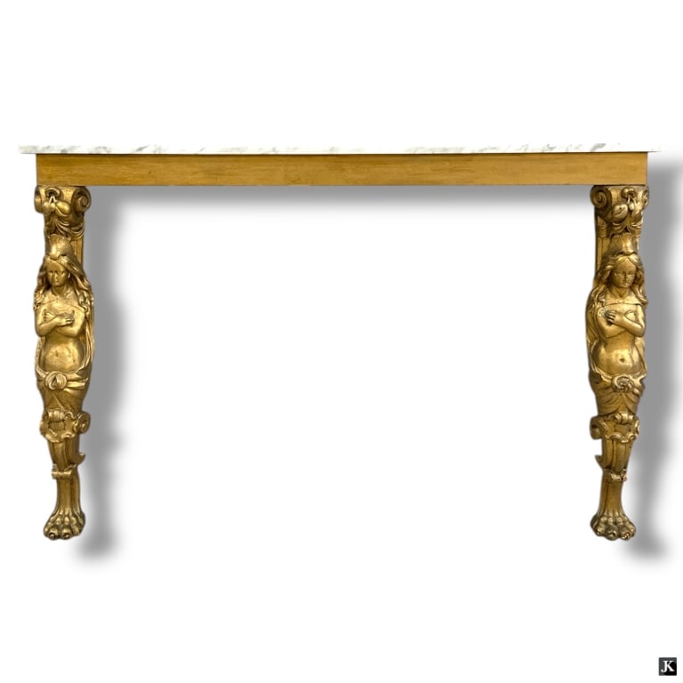 French Gilt Wood Figural Marble top Console (1 of 4)