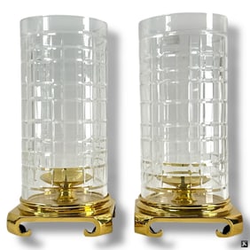 Pair Brass and Glass Candleholders