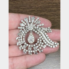 14K White Gold 6.00 Ct. Diamond Brooch