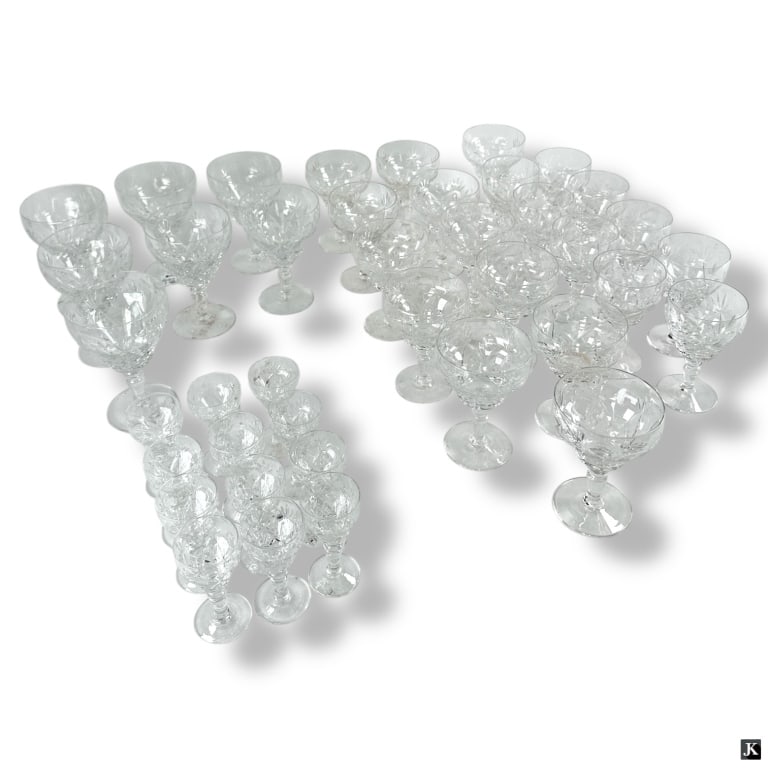 Set of Royal Brierly "Elizabeth" Stemware 40 Pcs: Set of Royal Brierly "Elizabeth" Stemware. Includes: 7 water goblets 5-1/2", 12 wine glasses 4-7/8", 9 sherry 4-5/8", 12 cordial 3-1/2". Unsigned, no chips. LA/B13/SH:19A