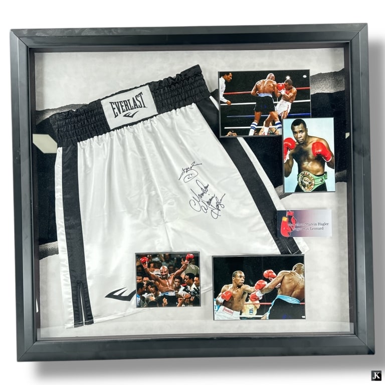 Marvin Hagler & Sugar Ray Leonard Signed Trunks (1 of 5)