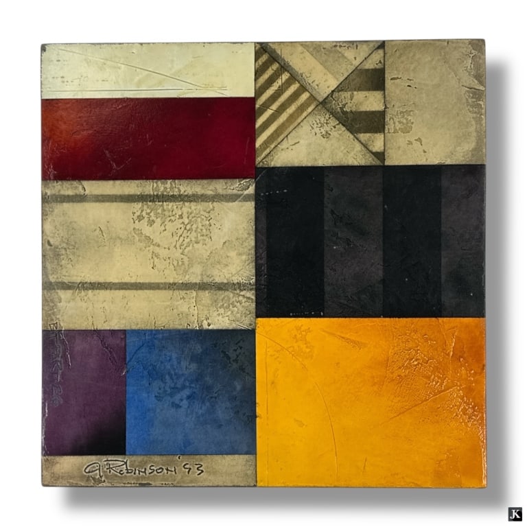 Gregg Robinson Dry Pigment on Plaster Bit Part 26: Gregg Robinson, American (b. 1948) Dry Pigment on Plaster "Bit Part 26". Signed, dated '93. Good condition. Measures 16" x 16". LA/B13/RR