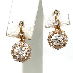 Victorian 18K Yellow Gold 2.40 Ct. Diamond Earring