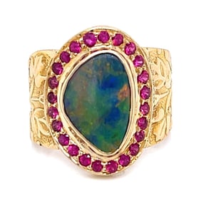18K Yellow Gold Black Opal Ring