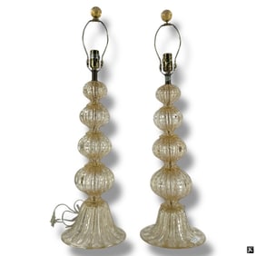 Pair Murano Ball Form Glass Lamps