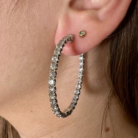 14K White Gold 6.00 Ct. Diamond Hoop Earrings
