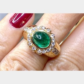 18K Yellow Gold Emerald and Diamond Ring
