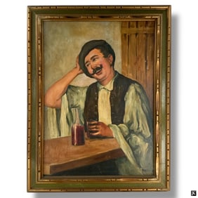 Vintage European School "Man with Wine"