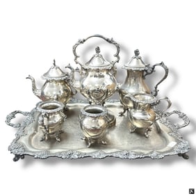 7 Piece Silver on Copper Tea Set with Tray