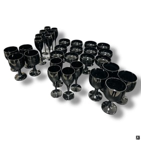 30 Pieces Libbey Black Glass Stemware