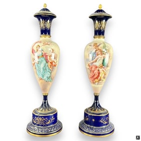 Pr Antique Royal Vienna F. Lebuh Covered Urns