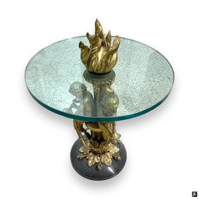 Antique Dore Bronze French Cherubs Glass Top Table