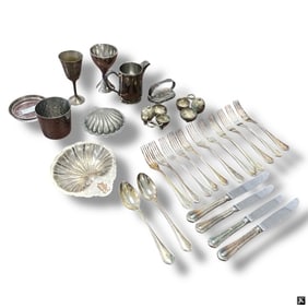 Vintage Silver Plate Serve Ware Incl Flatware