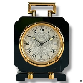 Cartier Black Onyx & Gold Plated Travel Clock