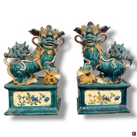 Large Pair of Chinese Temple Foo Lion Figures