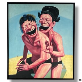 Style of Yue Minjun Oil on Canvas "Grinning Men"